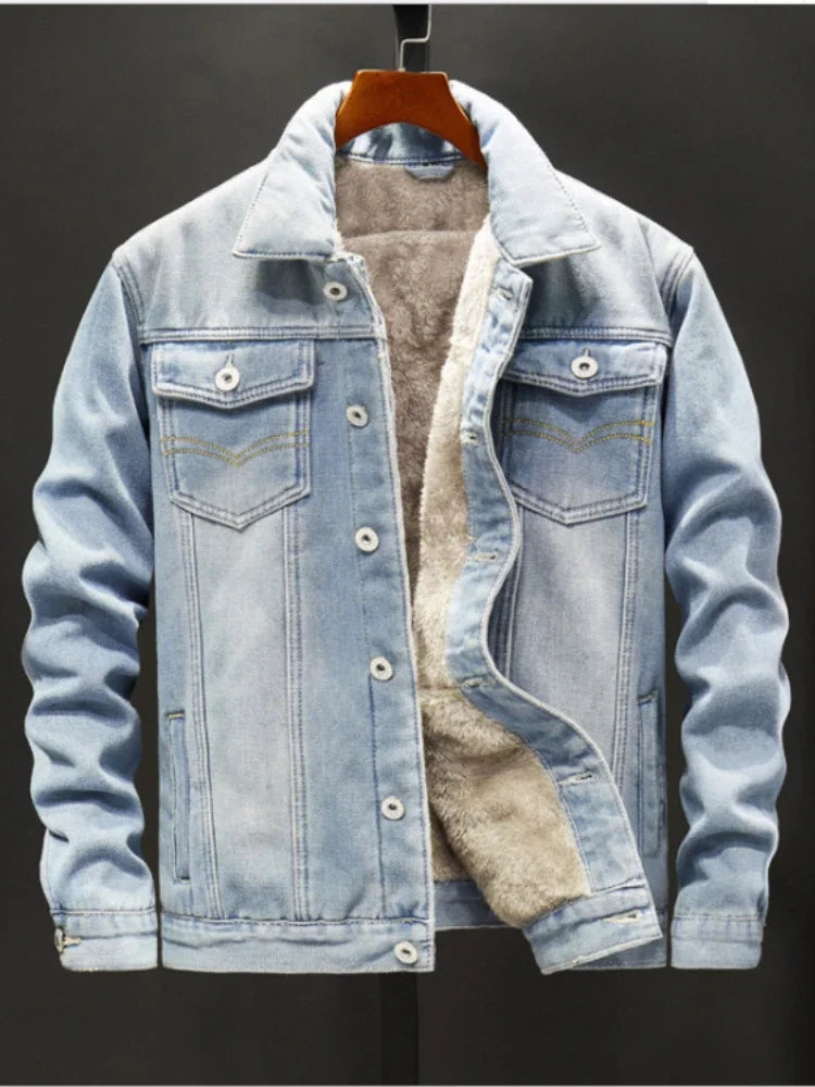 2025 New Men Winter Jean Jackets Outerwear Warm Denim Coats Men Fashion Wool Liner Thicker Winter Denim Jackets Plus Size M-8XL