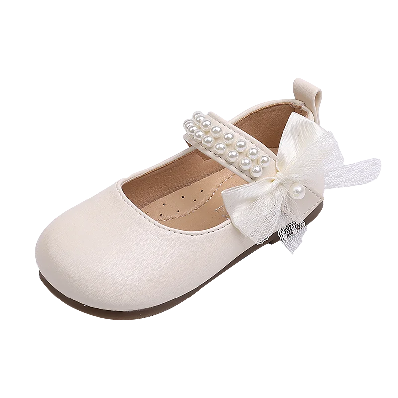 New Spring Autumn Kids Leather Shoes Side Bowknot Little Girls Dress Flat Shoes Elegant Children Princess Ballet Shoes for Party