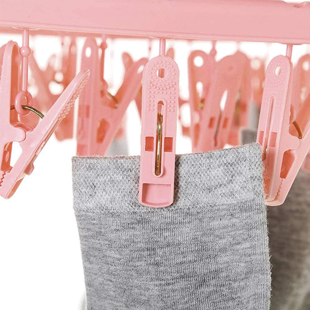 Clothes Drying Hanger with 32 Clips / 8 Clips Socks Underwear Drying Folding Laundry Hanging Rack