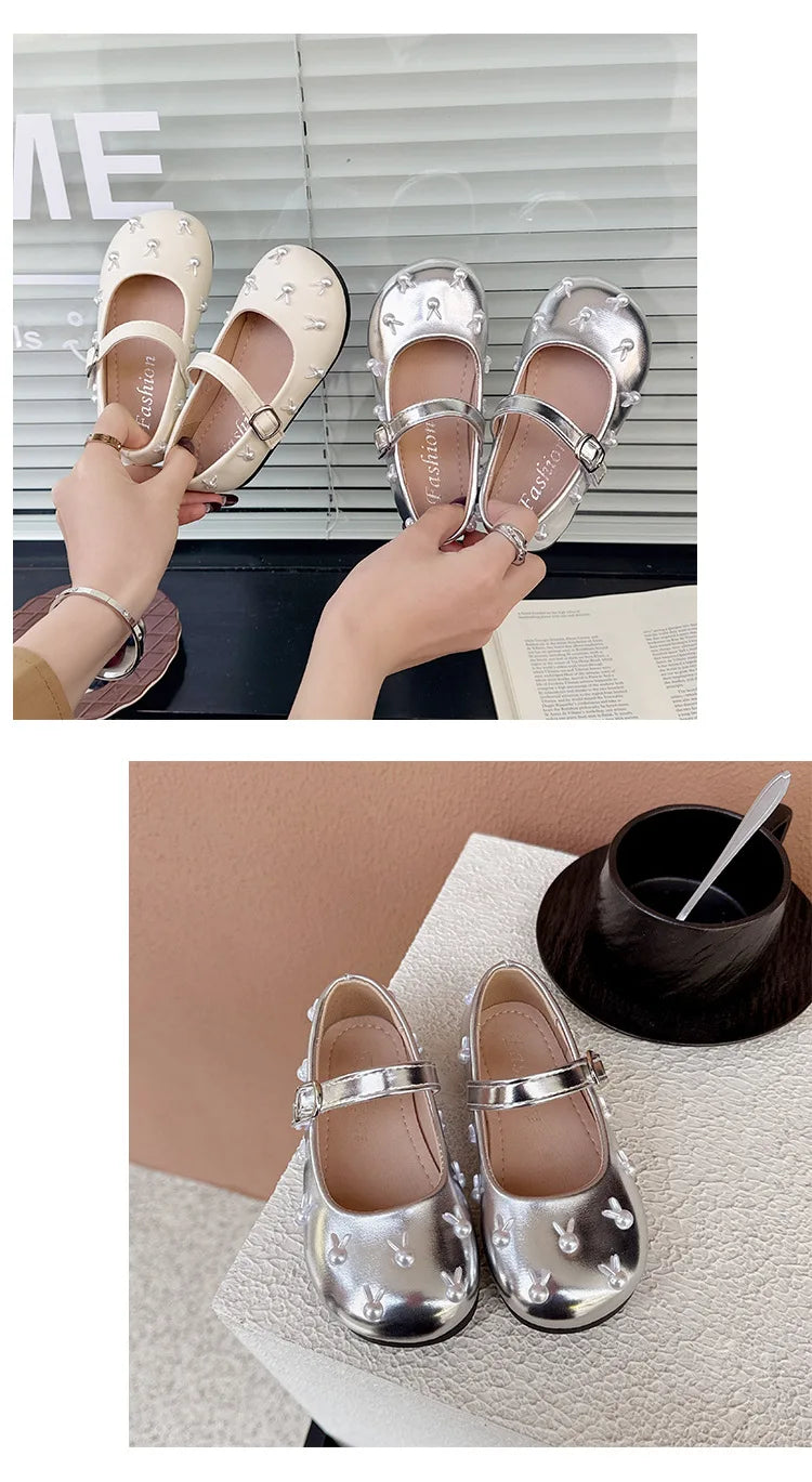 Child Princess Leather Shoe2025Four Seasons New Korean Edition Child FlatShoe  Glitter Girl Anti slip Versatile Le FuShoe