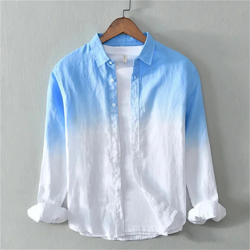 Men's shirts long sleeve shirts fashion design casual linen shirts gradient large size design high quality men's tops XS-6XL