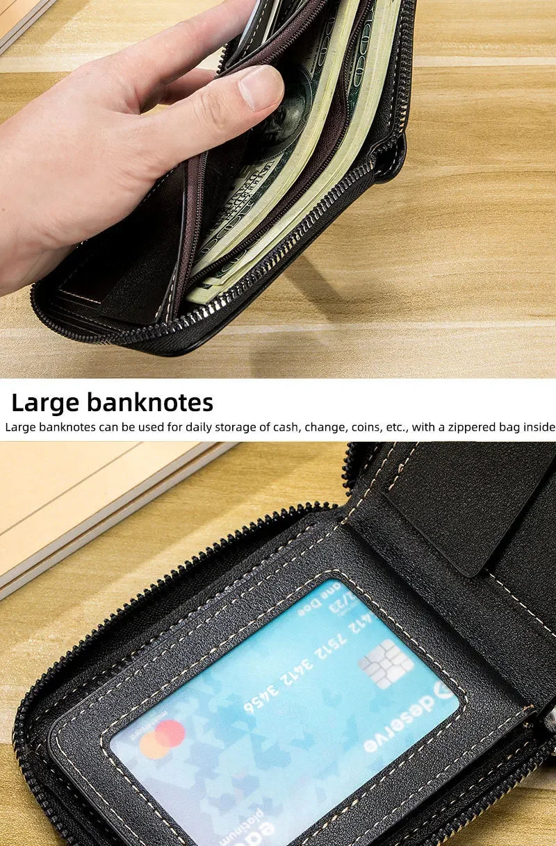 Leather Men's Wallet Luxury Mens Purse Male Zipper Card Holders with Coin Pocket Rfid Wallets Gifts for Men Money Bag