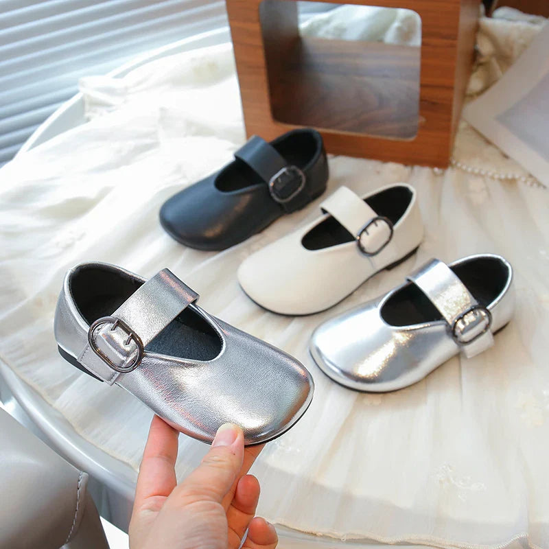 Girls' leather shoes spring new children's round toe flat fashion simple princess shoes single shoes