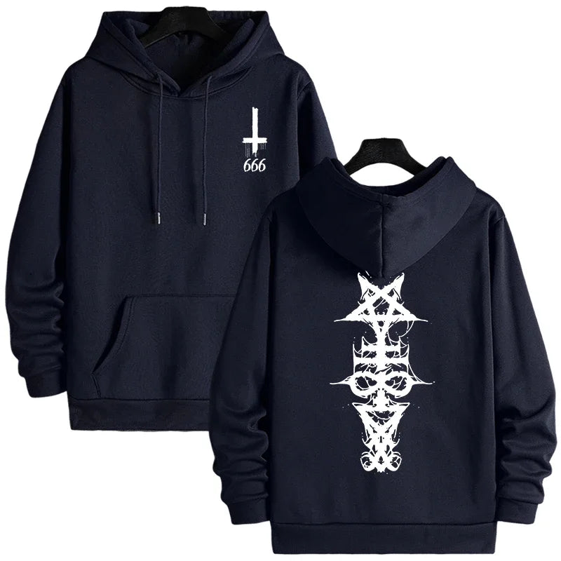 Mens Gothic Hoodie Satanic Symbol Print Street Fashion Warm Pullover Autumn Winter Male Home Outdoor Comfort Casual Sweatshirt