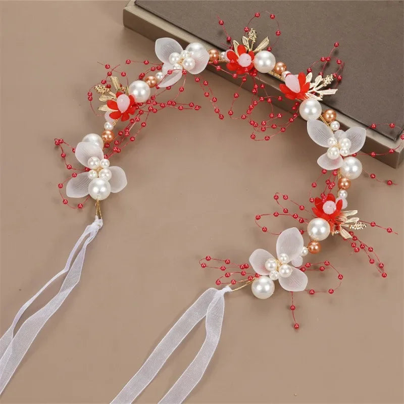 Elegant Girls Headband Lmitated Pearl Hair Headdress Baby Girls Flower Wreath Bride Garland Head Hoop Wedding Headbands Hair
