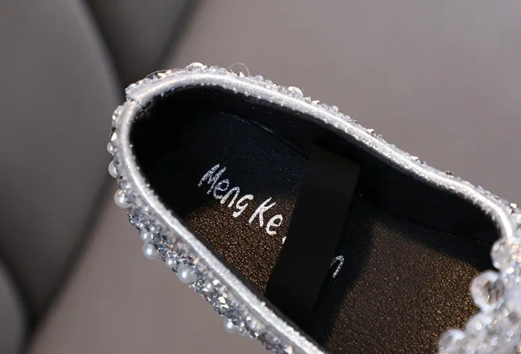 Kids Girl Shoes New Girls Princess Shoes Fashion Children Sequins Bling Bow Shoe Kid Rhinestone Non-slip Flat Shoe