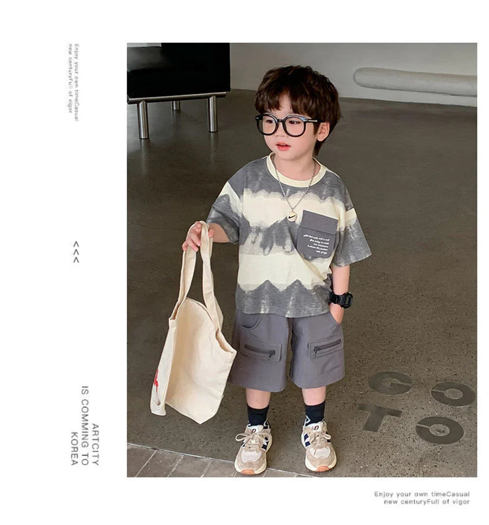 Boys Summer Clothes Set Camouflage Short Sleeve T-shirt + Cargo Shorts 2PCS Kids Casual Streetwear Outfit Two-piece set