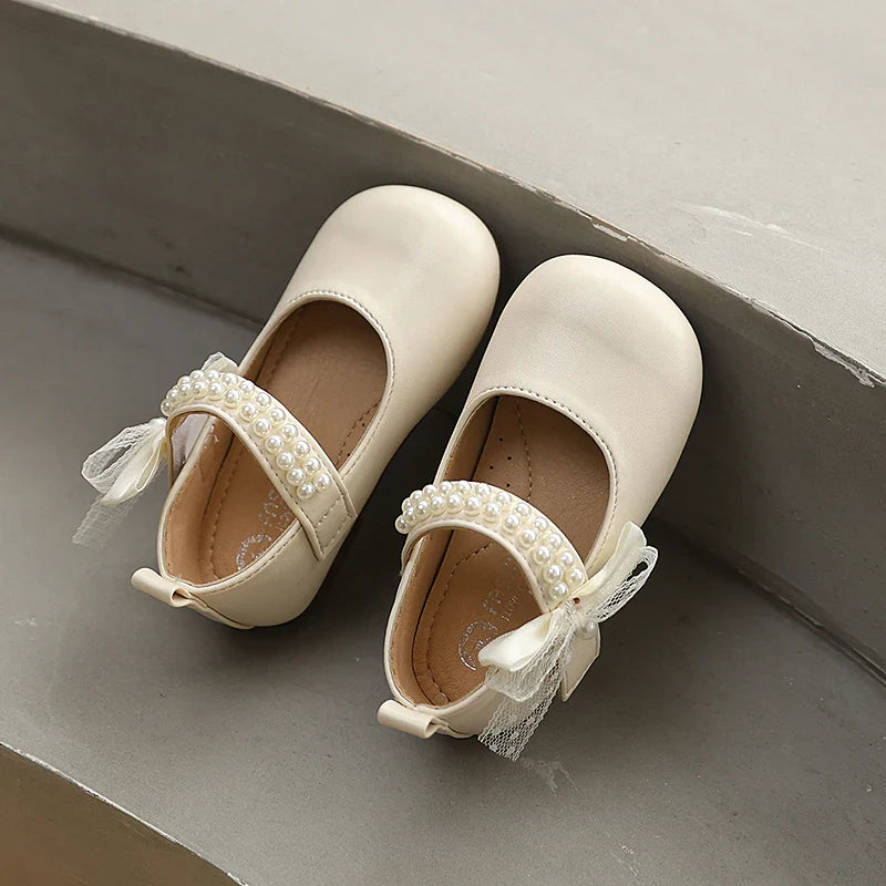 New Spring Autumn Kids Leather Shoes Side Bowknot Little Girls Dress Flat Shoes Elegant Children Princess Ballet Shoes for Party