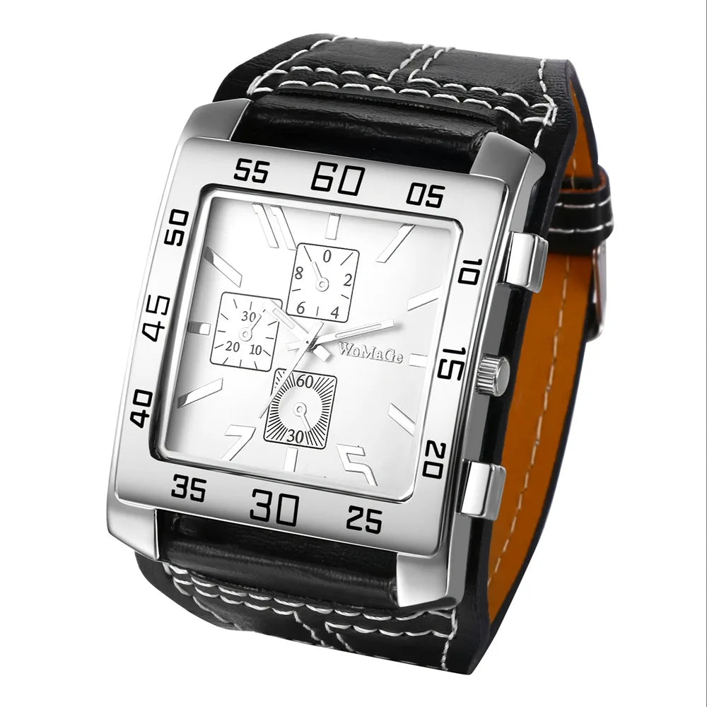 Mens Square Big Size Wristwatch Quartz Leather Strap Watches Masculino Relogio Fashion Elegant Clock Out-door Reloj Hombre saati