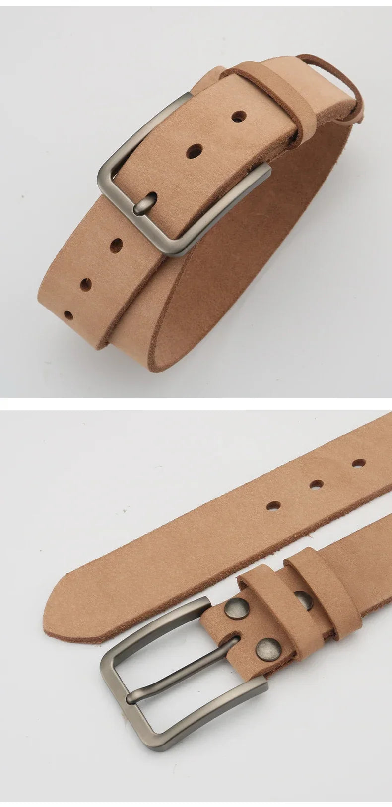 Leather Belt for Men Made From Genuine Whole Cowhide, Trimmed Edge Belt, Cowhide in Natural Color, Casual and Retro Style,