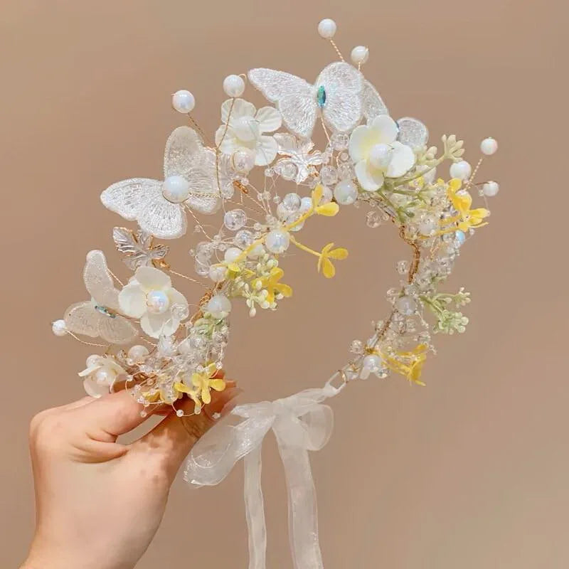 Sweet crowns for bouquets Headband For Kid  Forest Style Hairbands Girl butterfly flower crown Hair Band Flower headpiece