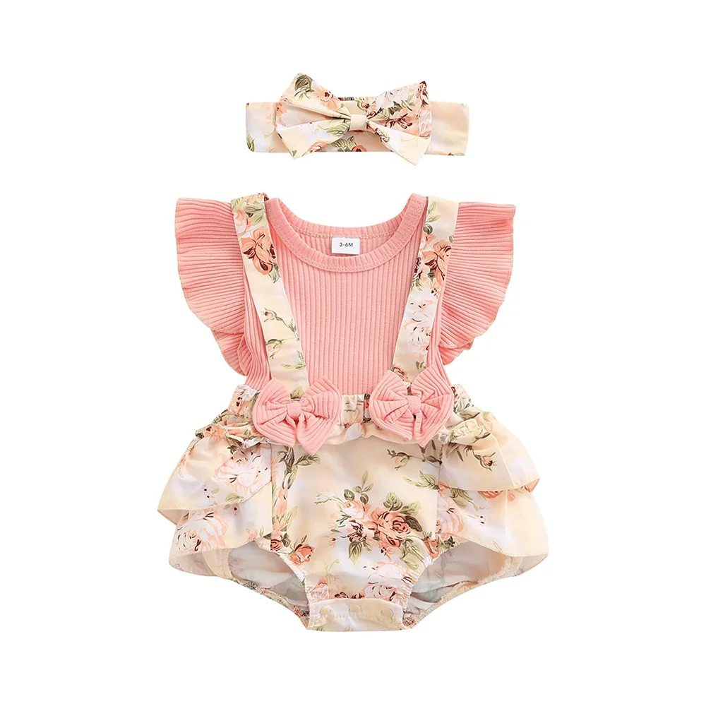 Kids Dress For 0-18 Months Cotton Ruffle Sleeve Cute Butterfly Floral Summer Princess Formal Dresses Newborn Baby Girl Clothes (Available)