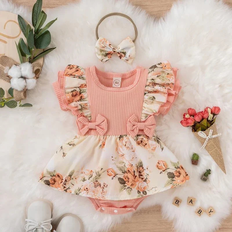 Kids Dress For 0-18 Months Cotton Ruffle Sleeve Cute Butterfly Floral Summer Princess Formal Dresses Newborn Baby Girl Clothes (Available)