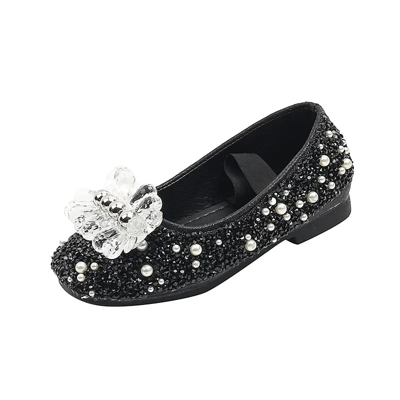 Children's Shoe for Girl Fashion Rhinestone Kids Leather Shoes Sequins Princess Ballet Slip-on Versatile Toddler Casual Shoes
