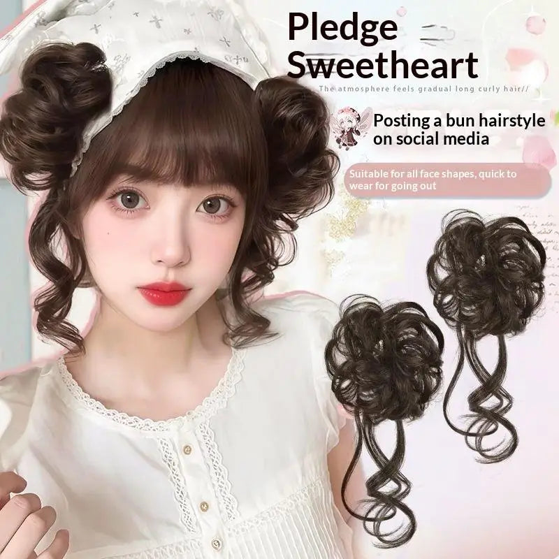 Messy Bun Hair Piece Tousled Updo With Tendrils Hair Bun Extensions Wavy Curly Hair For Women