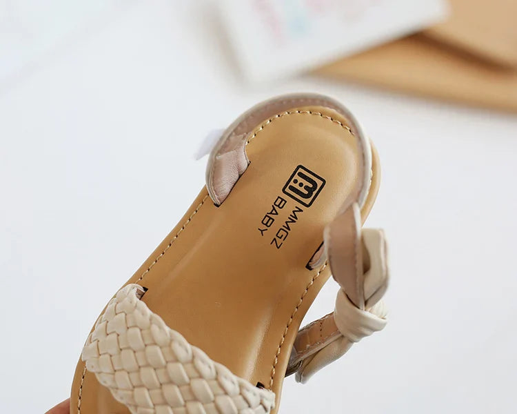 Girl Sandals Bowtie Braided Soft 21-30 Inafnt Children Sliders Bohemia Style Classic Fashion Open Toe Non-slip Kids Flats