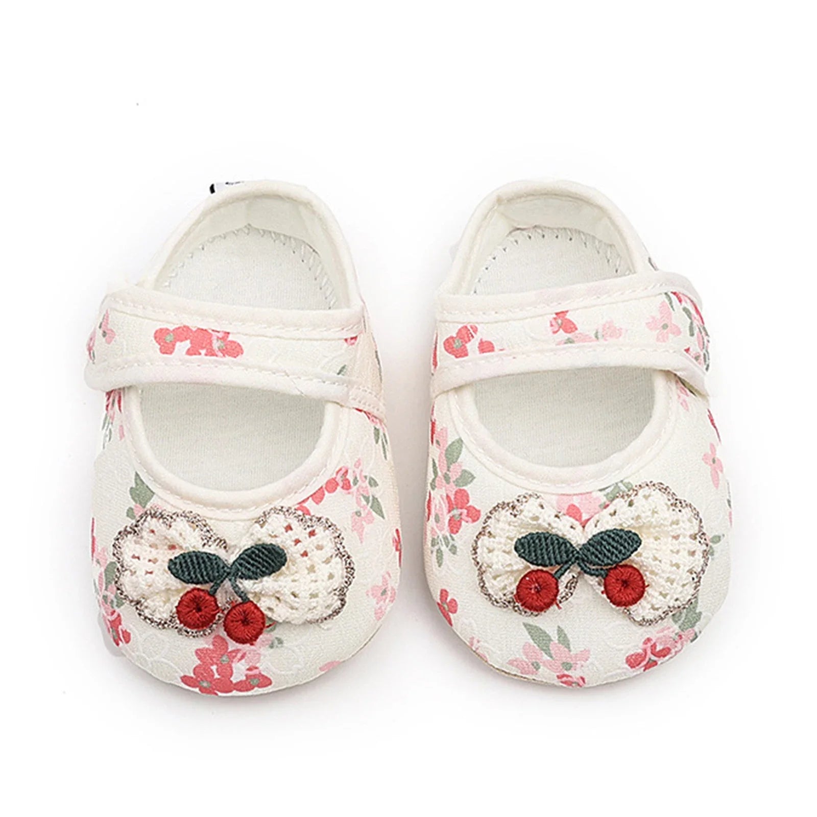 Baby Girls Moccasins Cute Cherry Decor Floral Print Soft Sole Flat Shoes Prewalker Anti-Slip First Walker Shoe