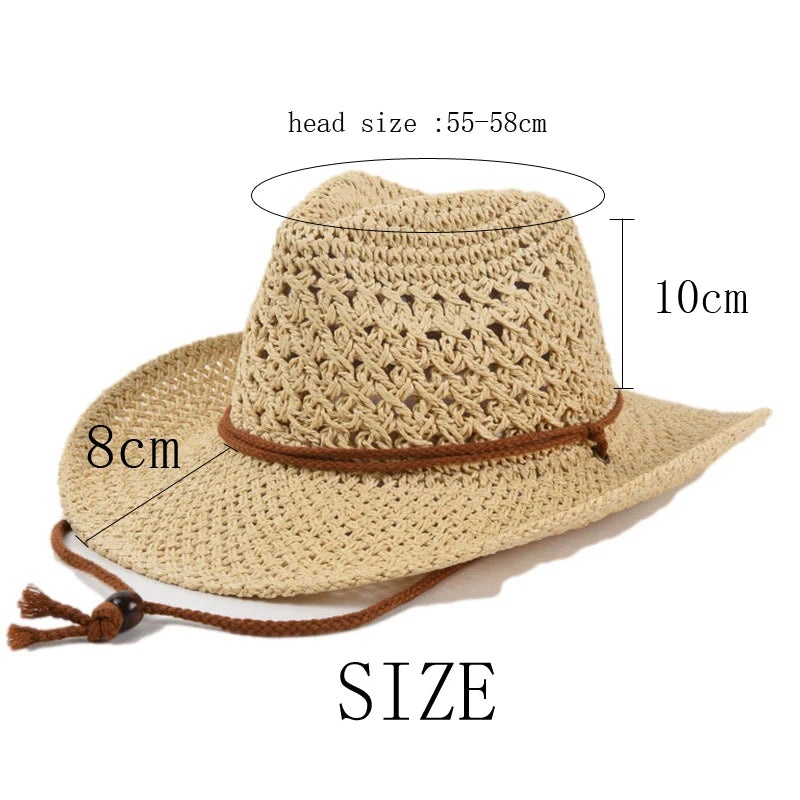 Panama Hat Summer Sun Hats for Women Man Hollow Out Beach Straw Hat for Men UV Protection Cap Chapeau Femme Women's Cowboy Hat