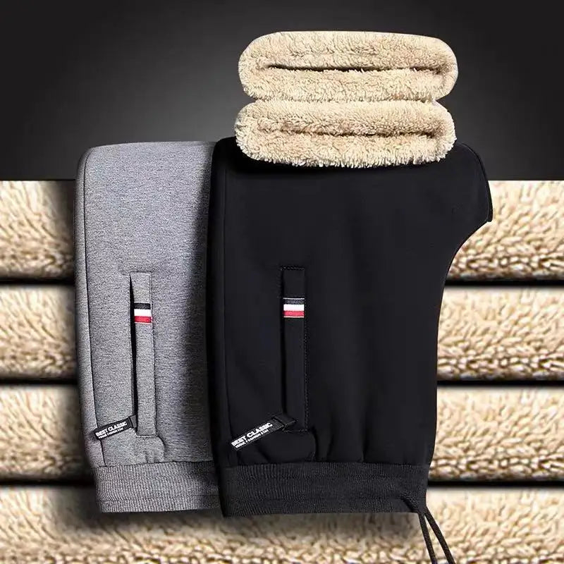 Winter Lambswool Warm Casual Pants Men's Fitness Jogging Sweatpants Male Solid Drawstring Bottoms Fleece Straight Trousers M-5Xl (Available)