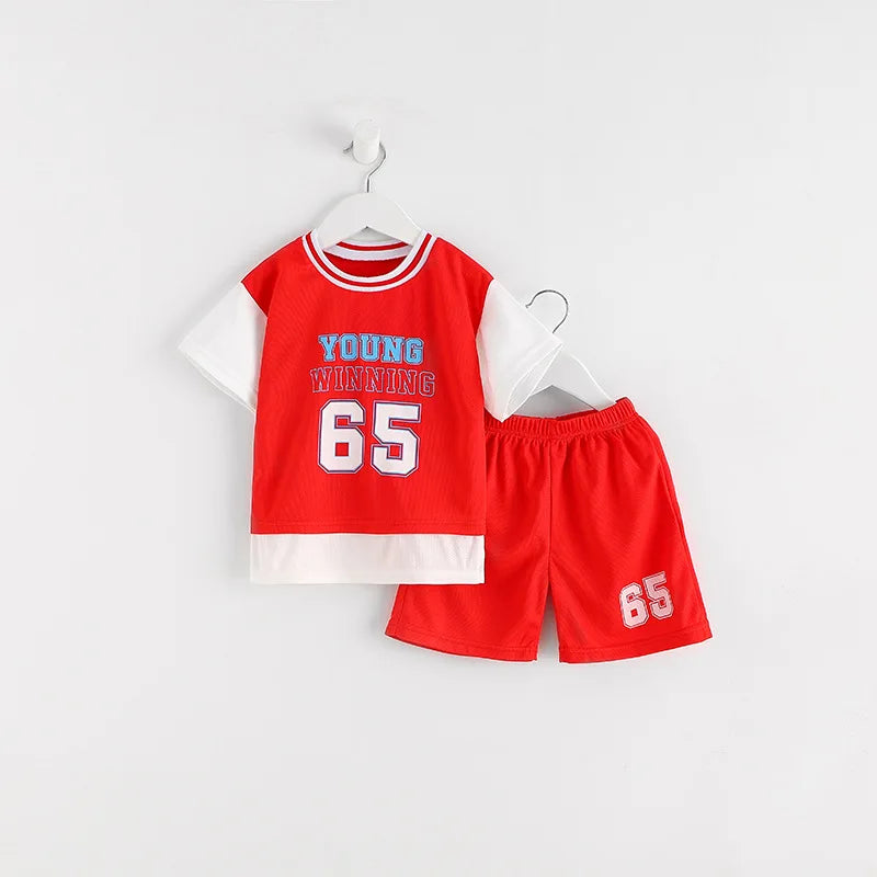 Boys Clothes Sets Summer Breathable Tracksuit Fashion Children's Sports Two Piece Set T-shirt + Shorts Suits