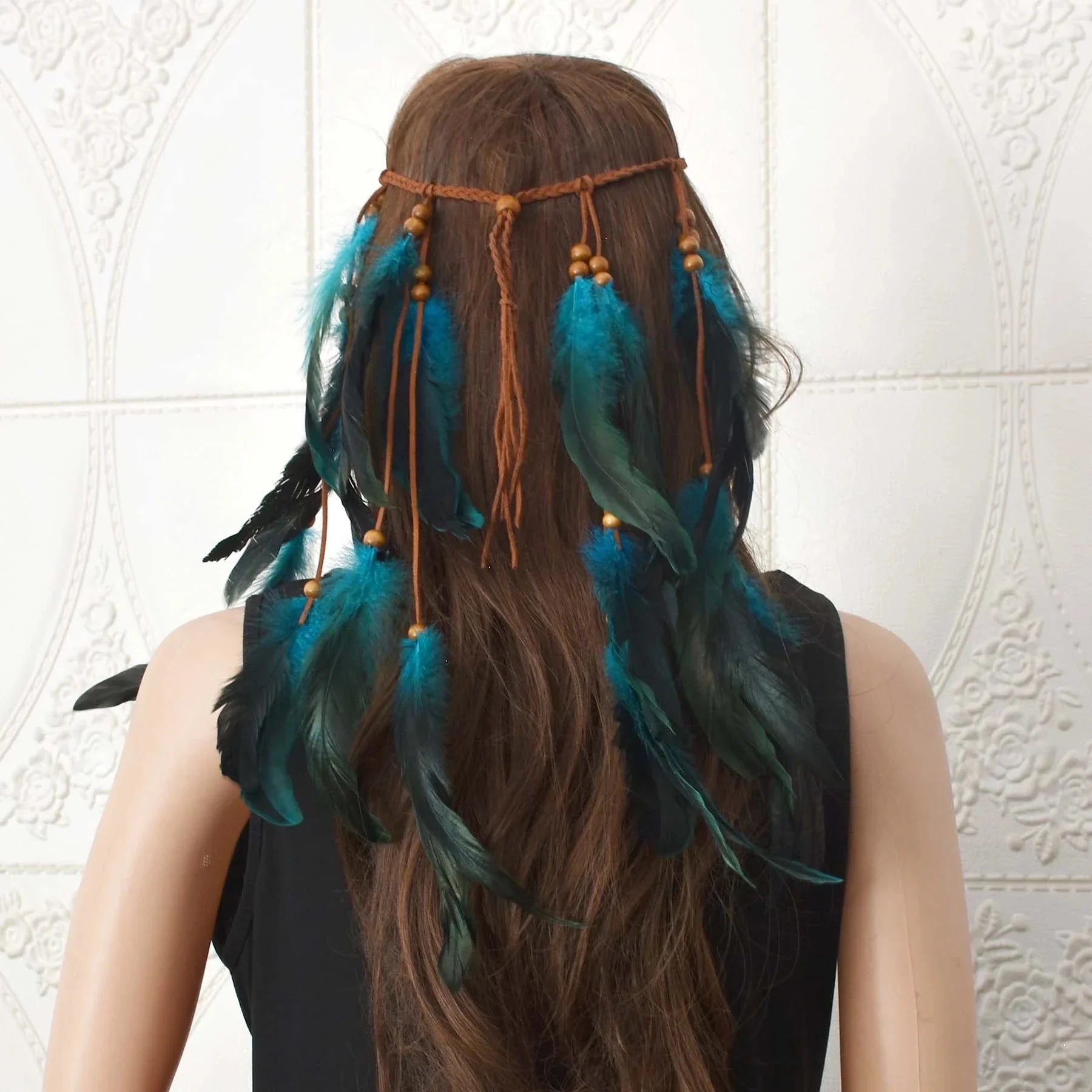 Gypsy Fashion Beautiful Boho Style Feather Headband Headdress Tribal Hair Feather Rope Headpieces Hippie Party