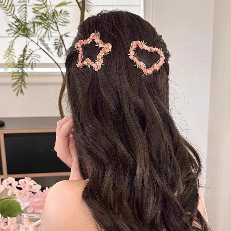 Pink Embroidered Flower Hairpin for Girls Kids Hair Clip Bangs Side Hair Accessory Barrettes