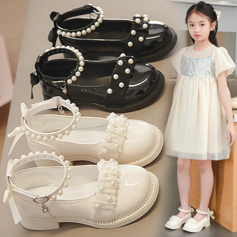 Spring Autumn Girl Glossy Leather Shoes Fashion Children Princess Causal Dress Flats Sweet Bowtie Kids School Mary Jane Shoes