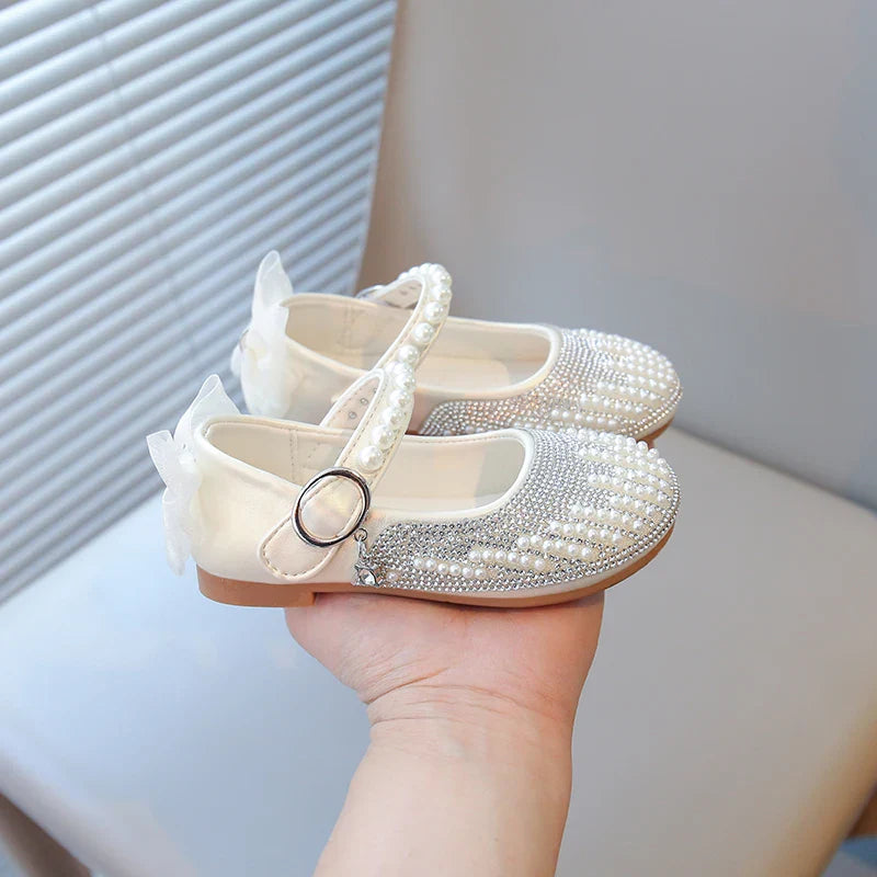 New Pearl Bowknot Elegant Kid's Princess Shoes Fashionable Sweet Children's Shoes