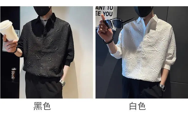 Short-sleeved Shirt Men's Loose and Versatile Five-point Sleeve 2025 New High-end Design Trendy Slim Half-sleeved Shirt