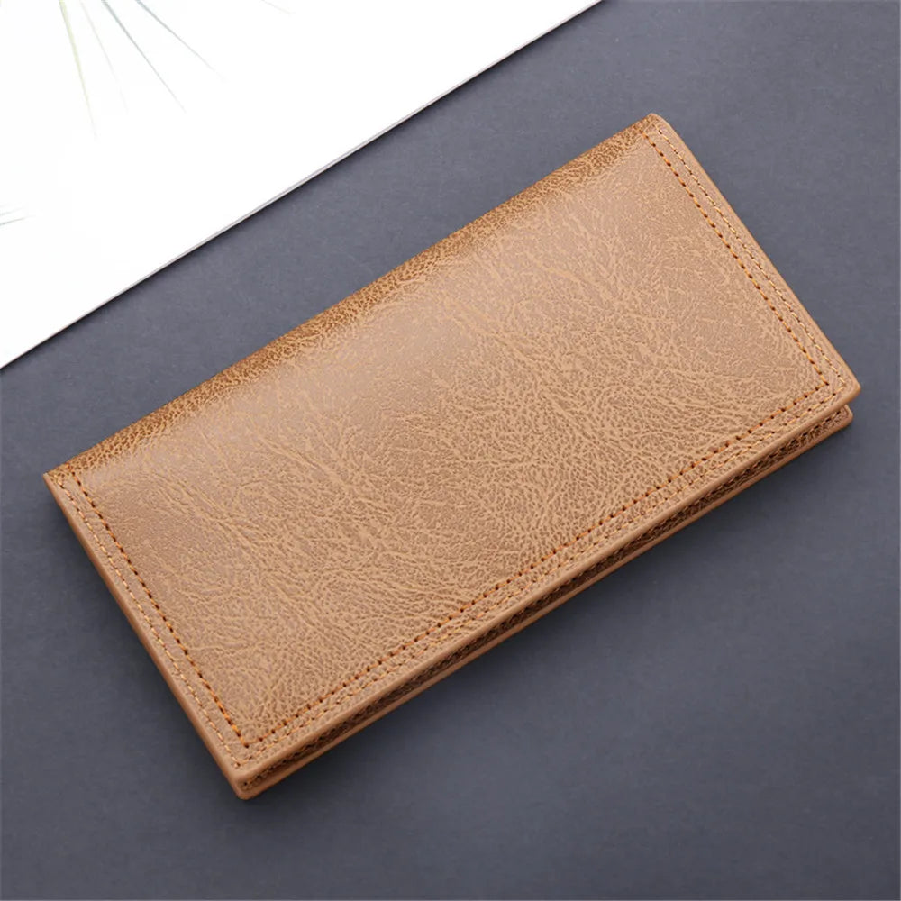 Classic  Men'S Wallet Long Oil Wax Leather Long Wallets Gift Vintage Card Simple Storage Big Money Clip ID Bag Card Holder