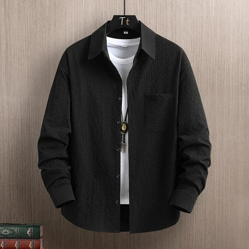 Men Casual Shirts For Daily Wear Smart Casual Single Breasted Full Sleeve Solid Color Turn Down Collar Spring And Autumn