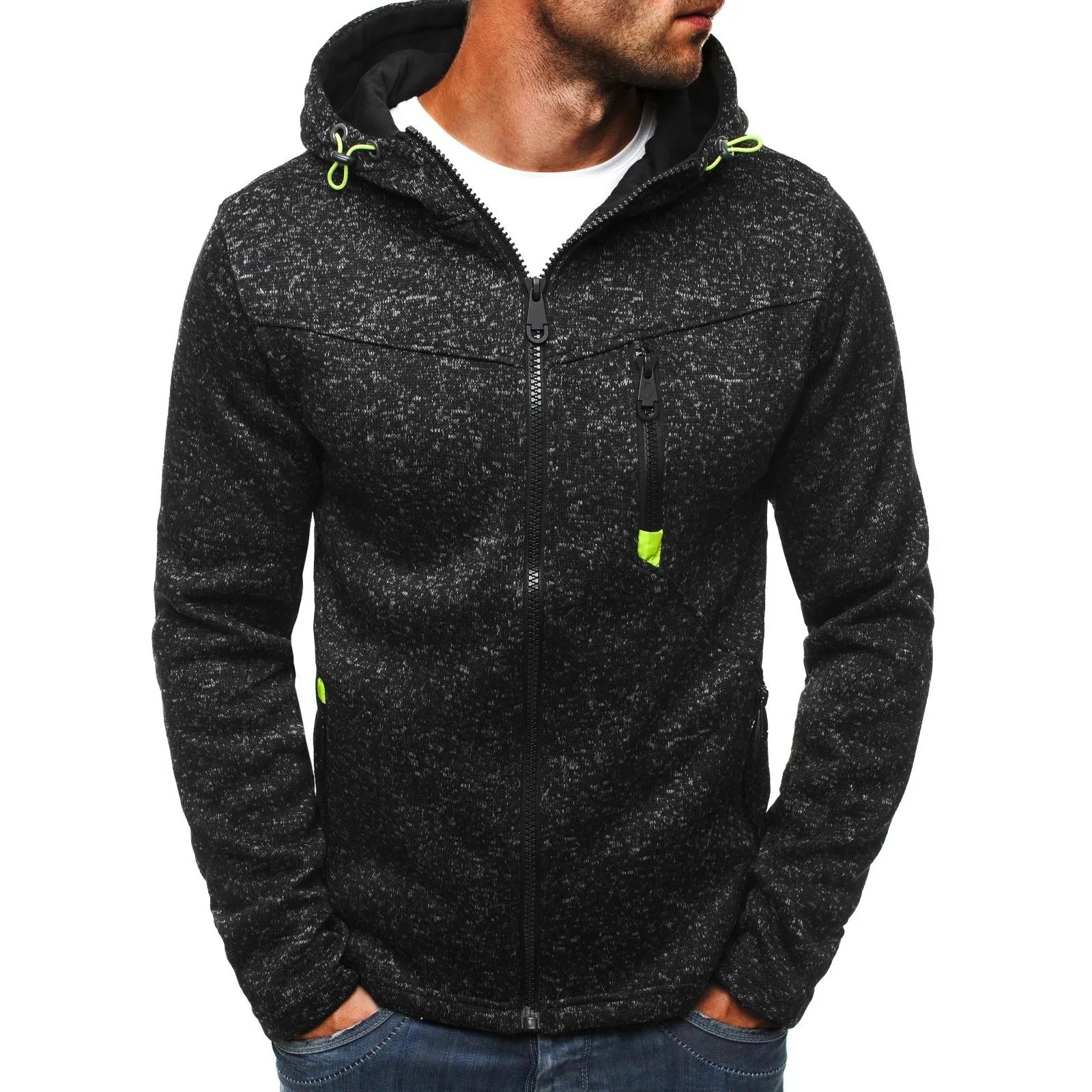 Hoodie monocromático masculino com zíper de manga cheia, moletons casuais, cardigã fino, outono, inverno, plus size, S- 4XL