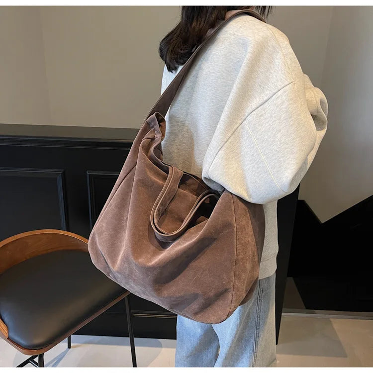 Women's Tote Bags  New Fashion Suede Vintage Large Shoulder Crossbody Bag for Woman Korean Female Student Bookbag Handbags