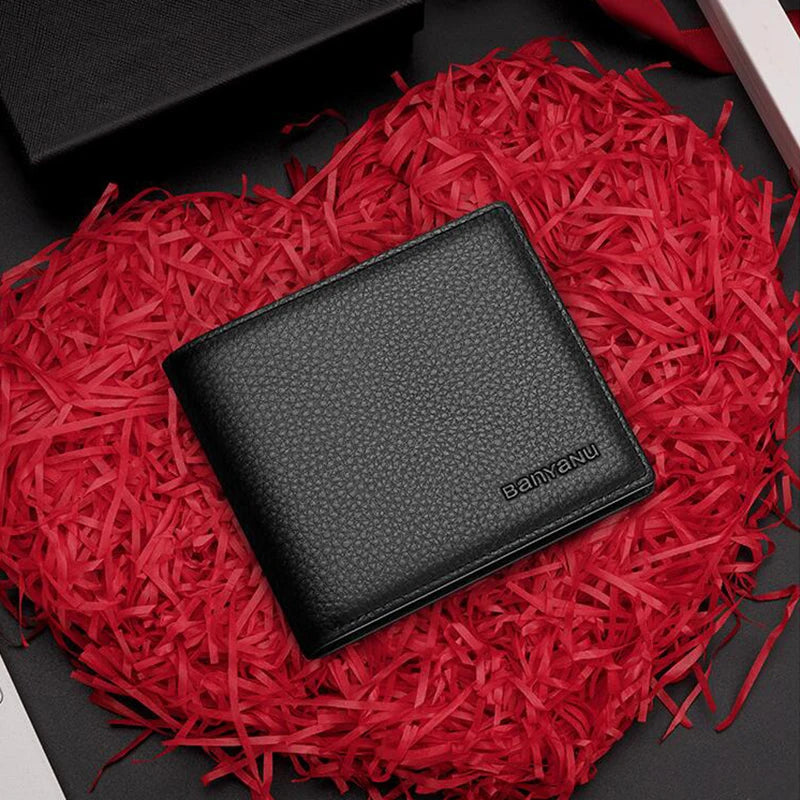 Business Man Wallet Simple Design Bifold Cowhide Genuine Leather Credit Card Wallet for Men Birthday Gifts