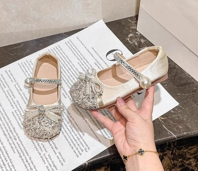 Girls Crystal Sparkle Princess Shoes Kids Fashion Leather Comfortable Party Performance Flats for Toddlers