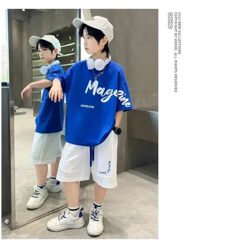 Korean Thin Sports Summer Two-Piece Set Boys Summer Set New Children's Summer Medium and Large Children's Boy