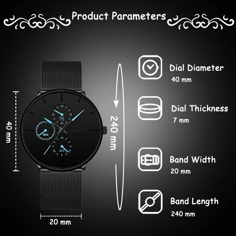 Mens Luxury Watches for Men Business Casual Ultra Thin Clock Male Stainless Steel Mesh Belt Quartz Watch relogio masculino