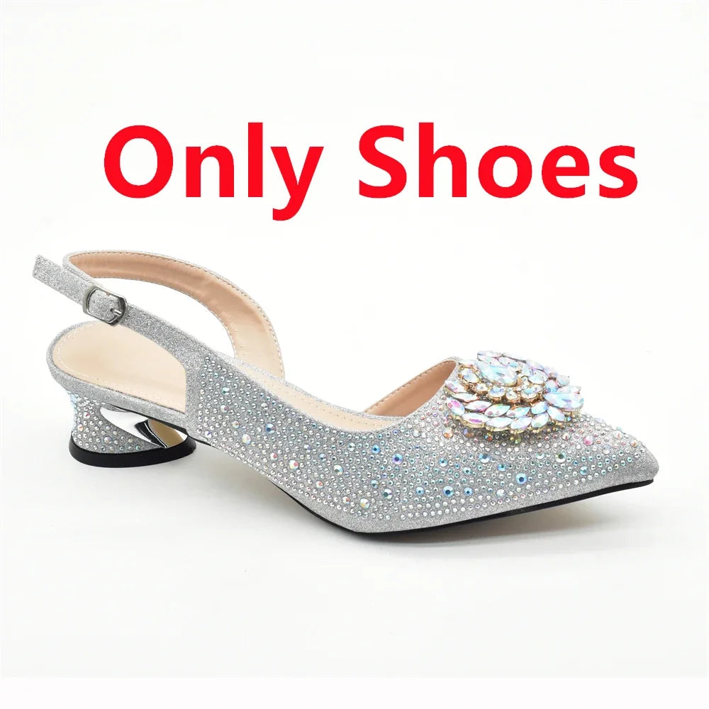 Luxury Designer Pumps Women Full Rhinestone Designer Shoe and Bag Sets From Italy