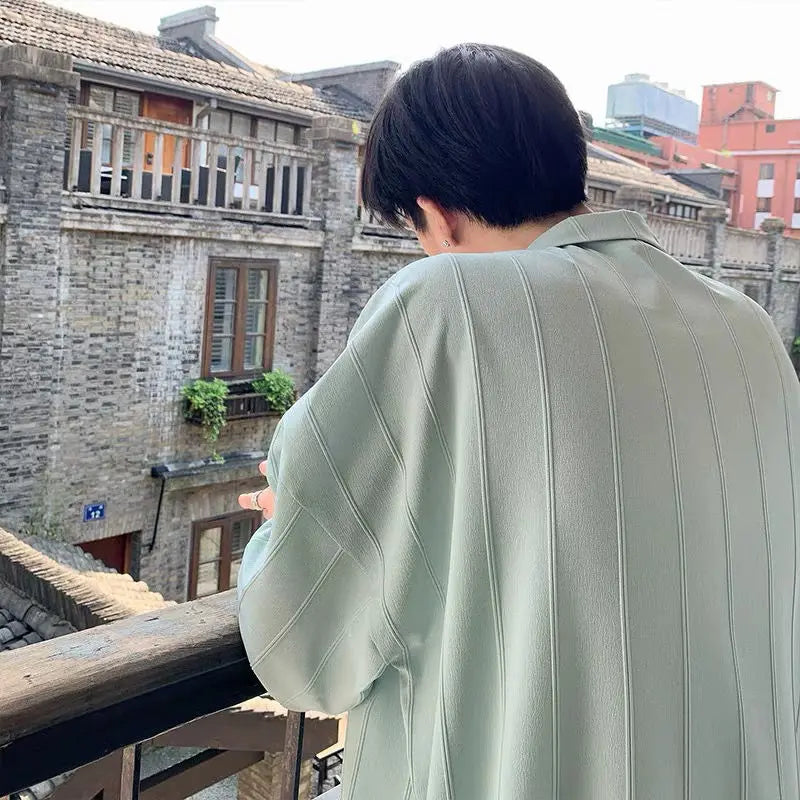 Striped Shirts and Blouses for Men Short Sleeve Man Tops Cotton Regular Original Xxl High Quality Asia with Collar S I Clothing