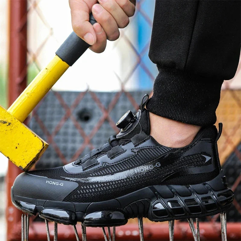 Men's Work Shoes  Rotary Buckle Work Sneakers Protective Shoes Safety Industrial Puncture-Proof Anti-Smash Steel Toe Shoes (Available)
