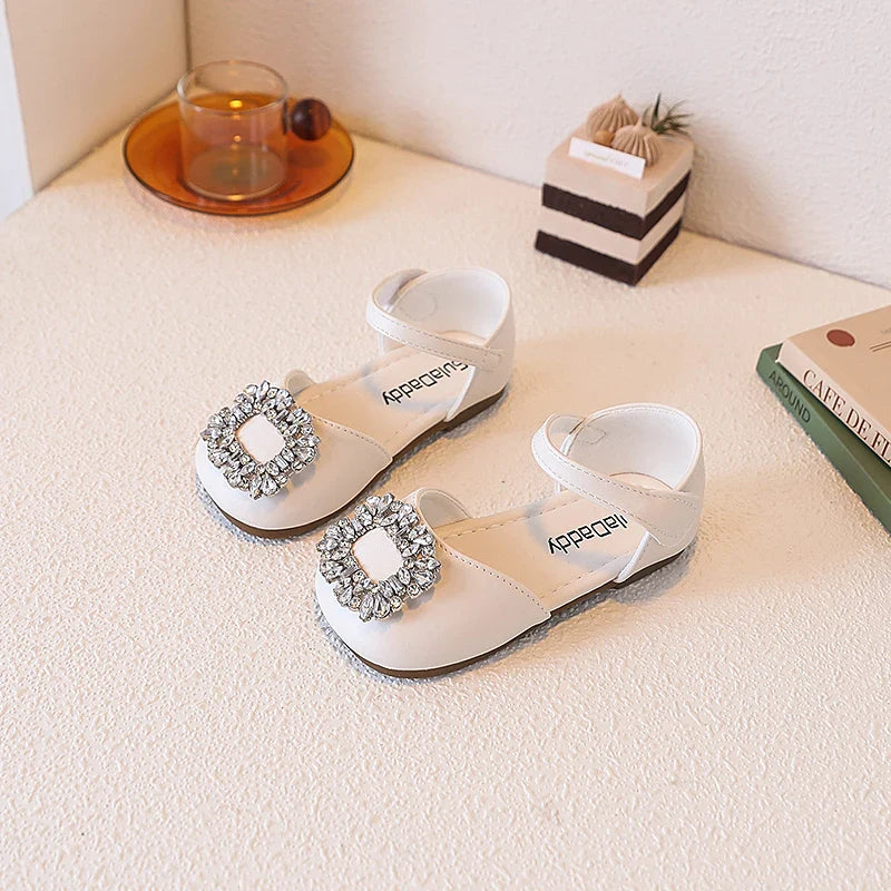 Fashion Causal Kids Party Dress Sandals Rhinestone Children's Ballet Flat Sandals Hook Loop