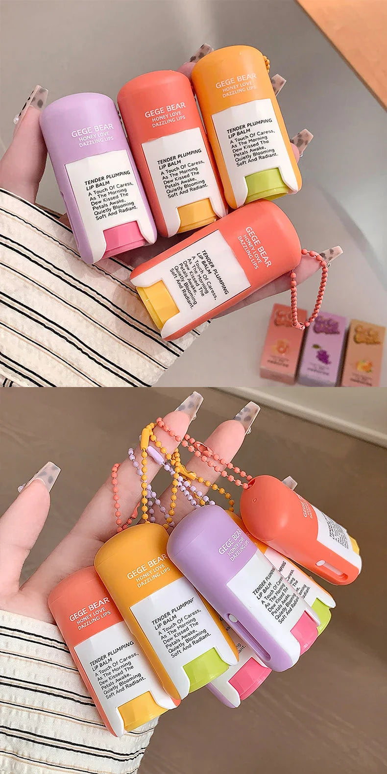 Gege Bear Large Capacity Lip Balm Keychain Pendant, Hydrating & Moisturizing Lip Care, Perfect as Lipstick Base & Accessory