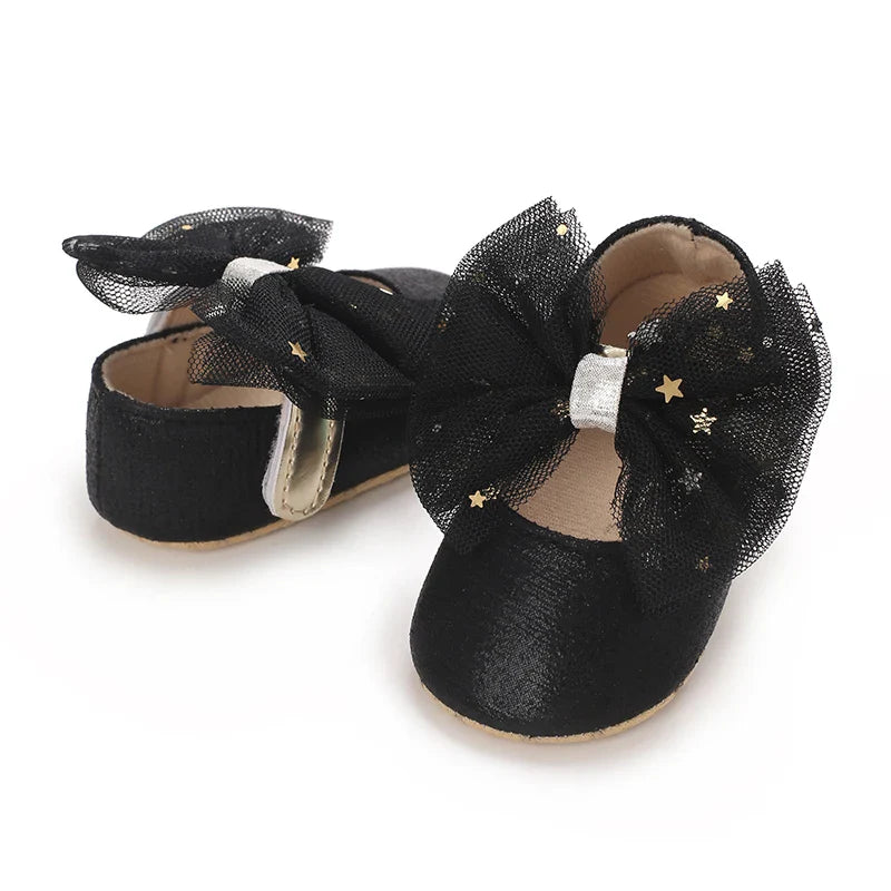 Spring and Autumn New Girl Baby Princess Shoes Mesh Bow 0-12 Months Baby Shoes Single Shoes Learning Walking Shoes