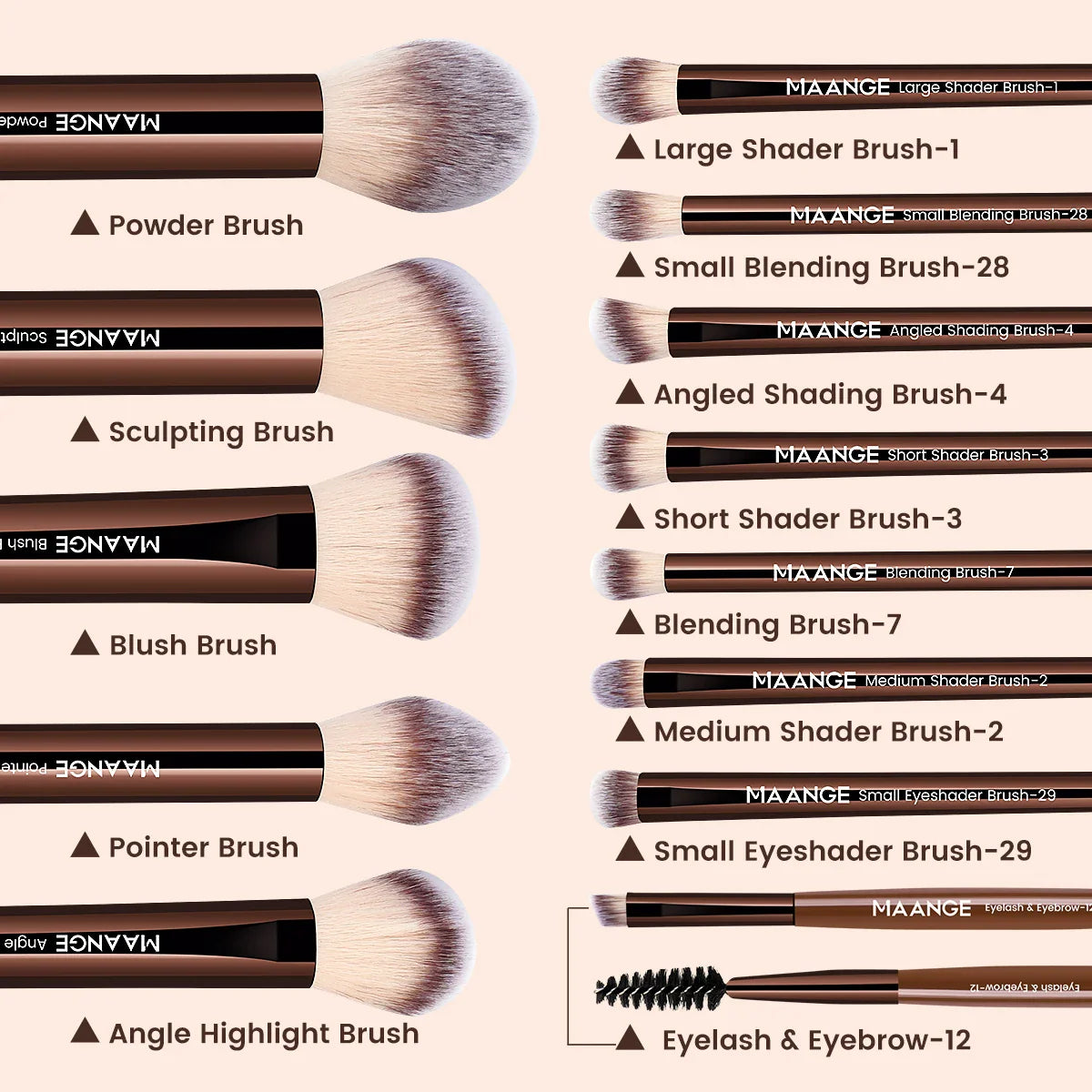 MAANGE 13pcs Premium Synthetic Hairs Makeup Brushes Soft Gentle for Foundation Eyeshadow Powder with 2pcs Air Cushion Puffs Kit