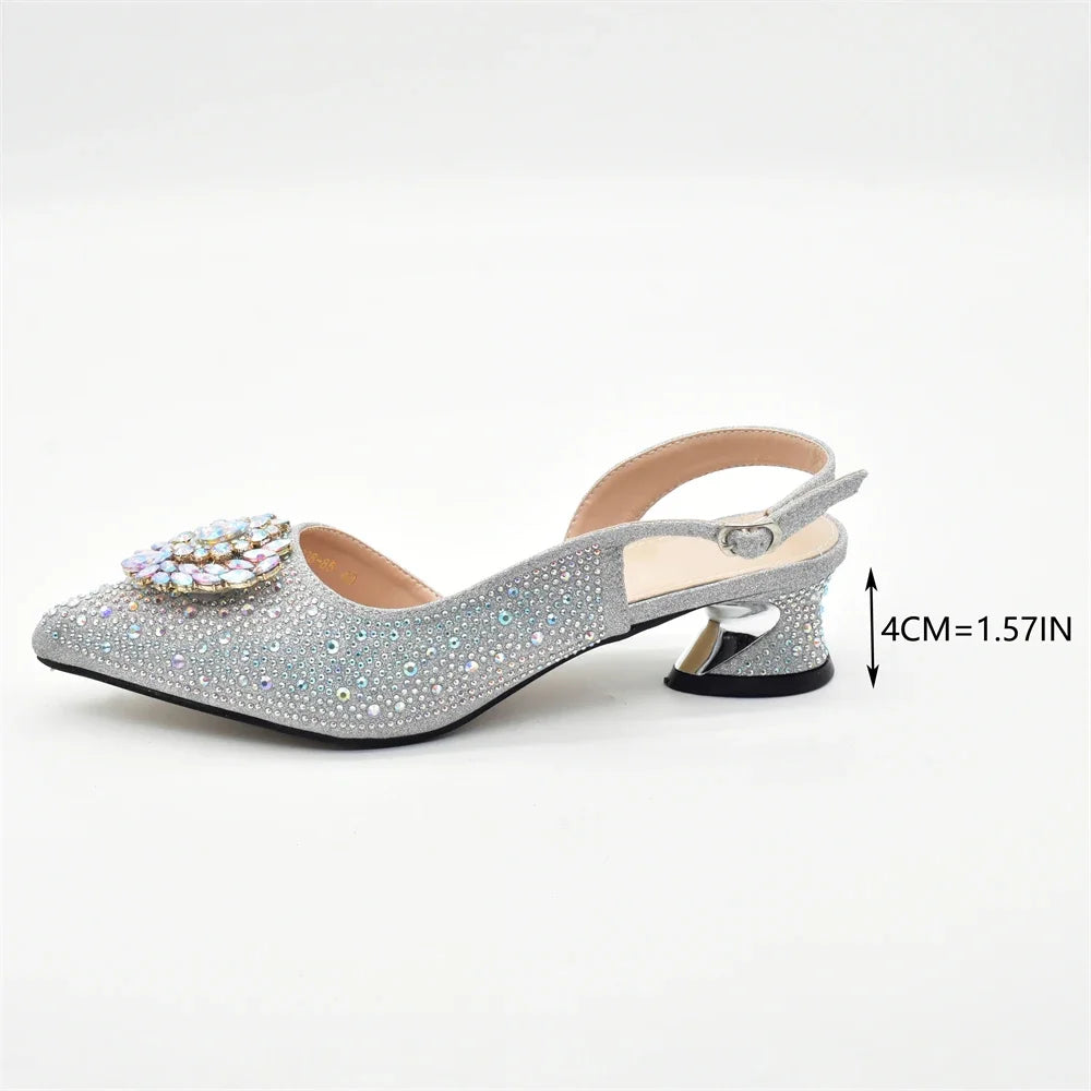 Luxury Designer Pumps Women Full Rhinestone Designer Shoe and Bag Sets From Italy