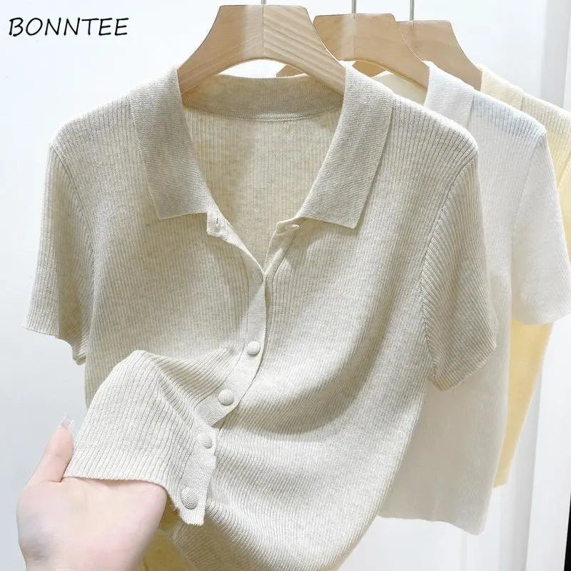 Short-sleeve Shirts Women S-3XL Leisure Summer Basic Solid Elegant Streetwear All-match Simple Daily Harajuku Y2k Popular Tops