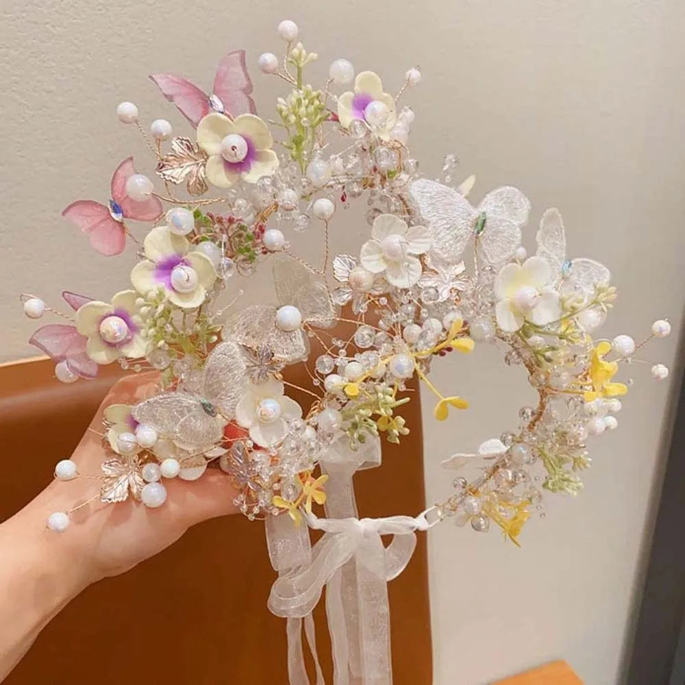 Butterfly Fairy Hair Hoop Beads Simulation Flower Flower Headdress Hair Ornaments Adjustable Wreath Headband