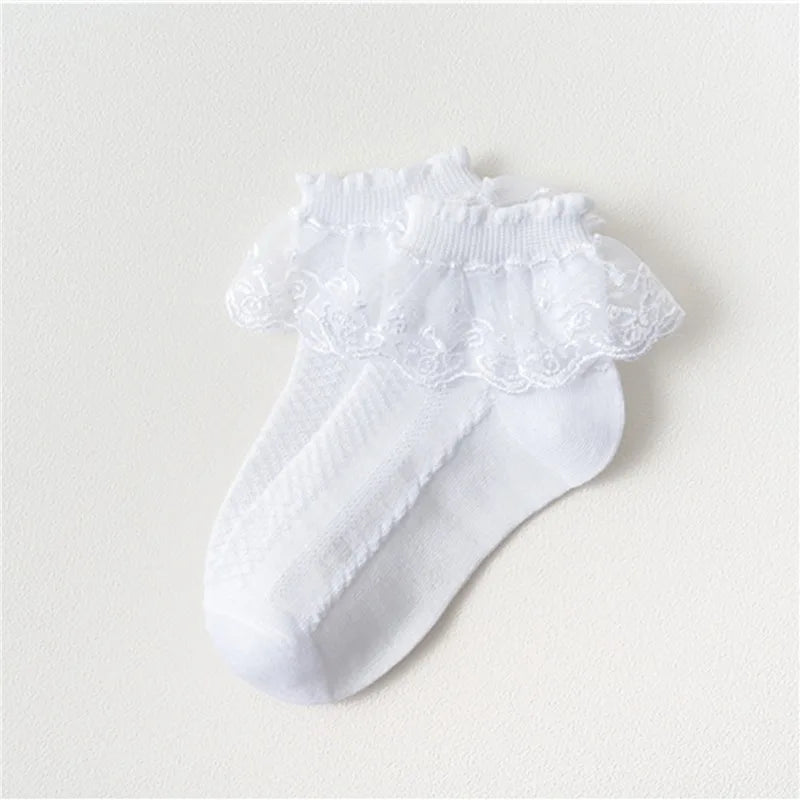 Pairs Cotton Lace Ruffle Princess Mesh Breathable Socks Children Ankle Short Sock White Pink Blue Baby Girls Kids Toddler