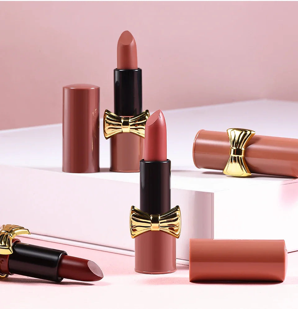 Bowknot Lipstick Matte Velvet Nude Lipstick Brightly Coloured Lip Tint Balm Non-stick Cup Smooth Sexy Red Pink Lip Glaze Makeup