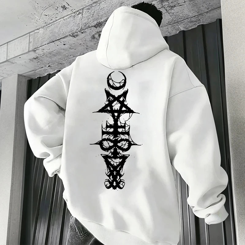 Mens Gothic Hoodie Satanic Symbol Print Street Fashion Warm Pullover Autumn Winter Male Home Outdoor Comfort Casual Sweatshirt
